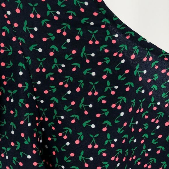 Boden Cynthia Dress Navy Cherry Picking Ruffle Trim Belted Dress size 4 - Picture 8 of 16